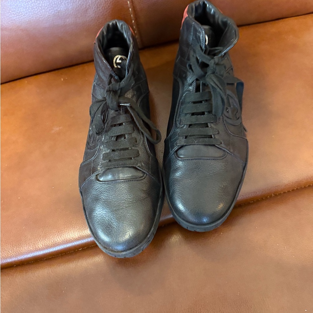 Men's Black Leather High-Top Sneakers